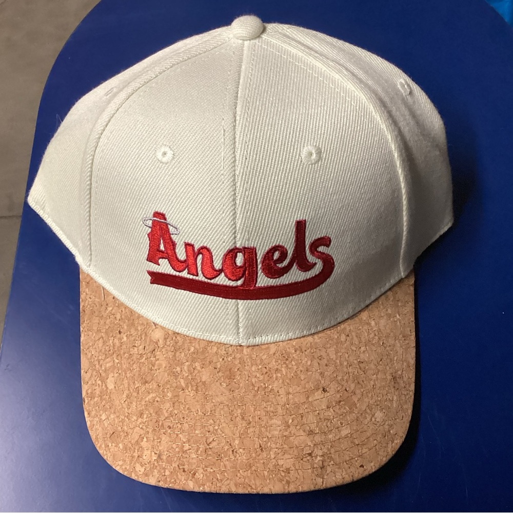 Angels MLB Cream and Red Cap with Cork Brim SnapBack Pocari Sweat New